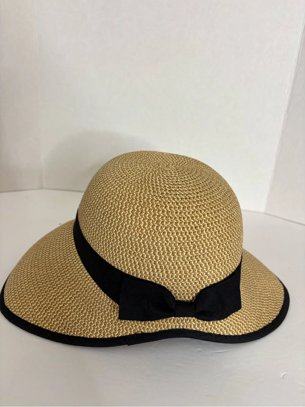 Magid Tan Straw Cloche Hat with Black Band